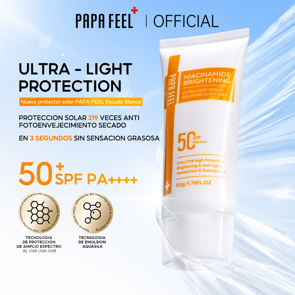 PAPA FEEL PROTECTOR SOLAR ILUMINADOR CON NIACINAMIDA SPF50 PA++++